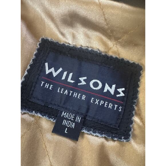 Vintage Wilsons Mens Large Leather Distressed Black Coat Jacket Zip Metal Toggle - Picture 15 of 15